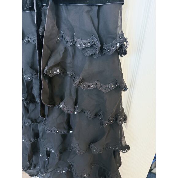 Jovani Sequin Beaded Tiered Halter Gown Dress 6 Black - Picture 4 of 8